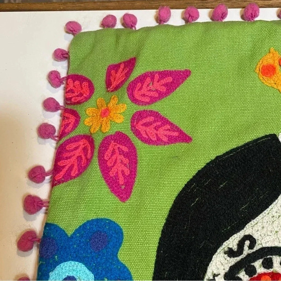 Freda Sugar Skull Braids Embroidered Pillow Cover Shabby Day Of Dead 13 x 19 In. - Picture 8 of 15
